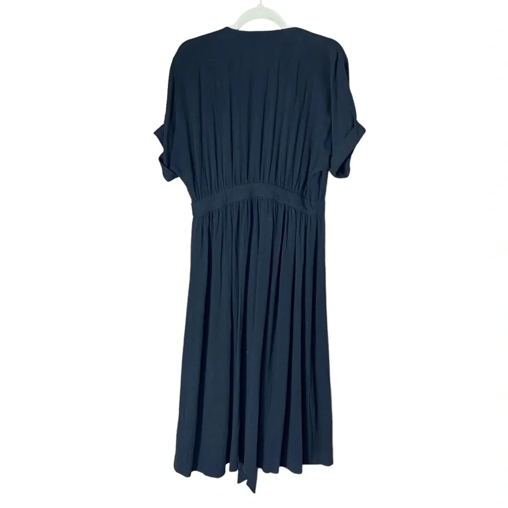 WILLOW Anthropologie Womens Wrap Dress Midi Black short Sleeve Size M Linen NEW - Picture 3 of 15